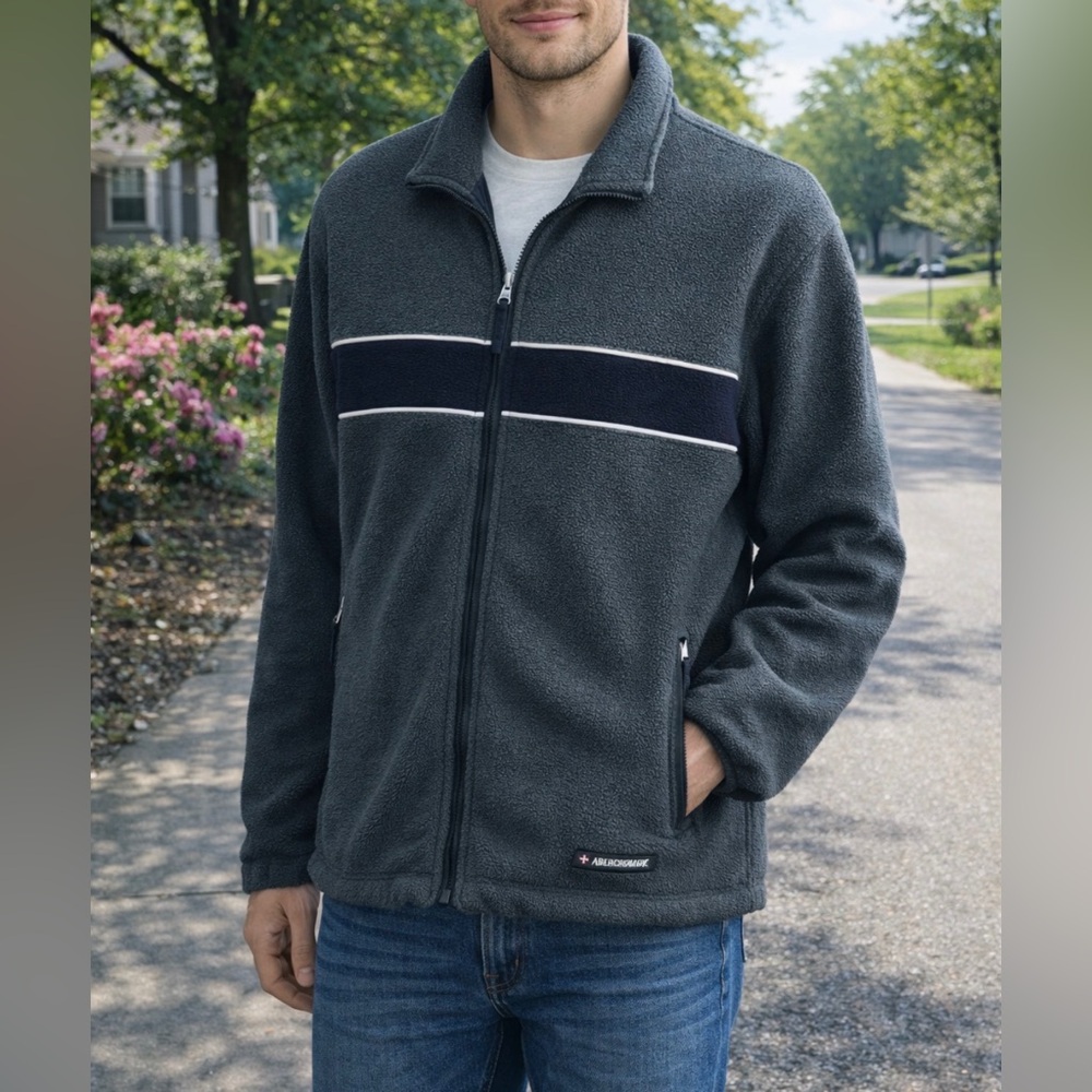 Abercrombie REVERSIBLE Navy Nylon & Grey Fleece Warm Jacket Men's Size Large